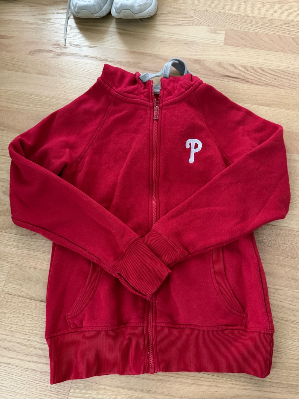 Red Phillies Zip Hoodie with thumbhole cuffs-Size S